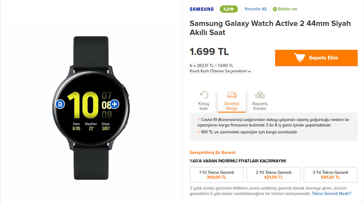 Teknosa Samsung Galaxy Watch Active 2